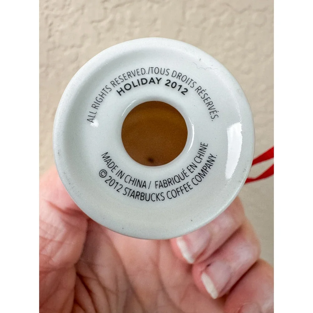 Starbucks 2012 Holiday Red Cup Snowman Ceramic Mini Coffee Cup Ornament Festive